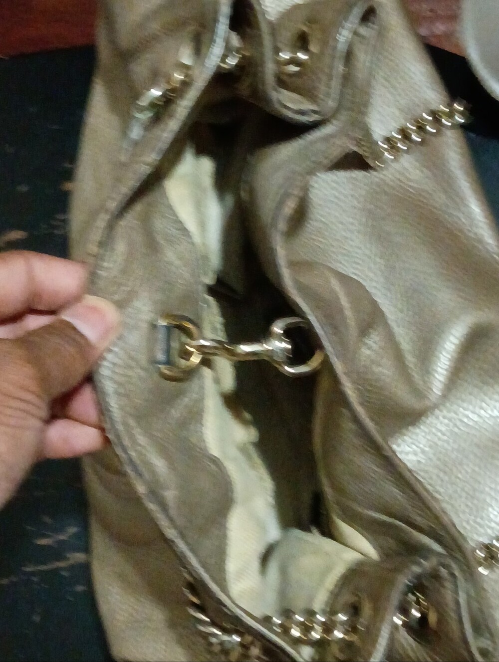 Gold Leather Shoulder Bag with Tassel Chain Strap - Picture 16 of 16